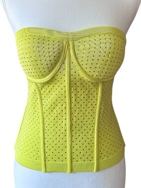 Sweetheart Bustier Knit Corset Top Neon Lime Green Yellow Gold Studs Padded - M